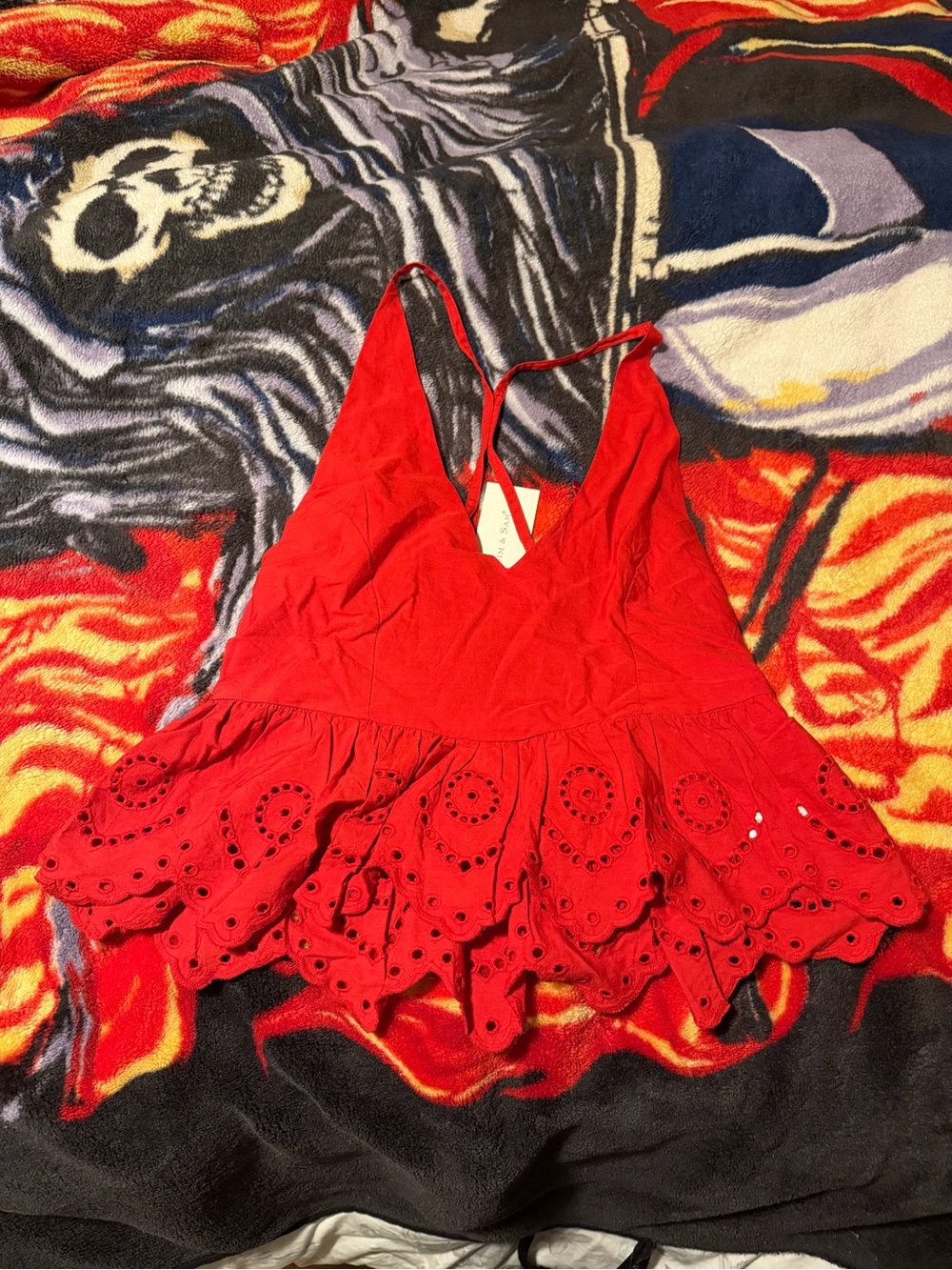 Red Eyelet Peplum Camisole Top